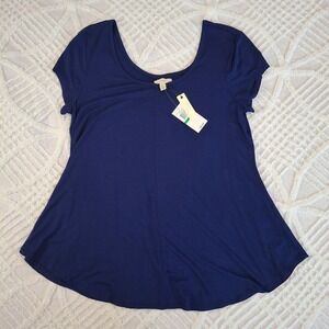 Cupio Size Large Navy Blue Short Sleeve Scoop Neck Tunic Top Swing T Shirt NWT